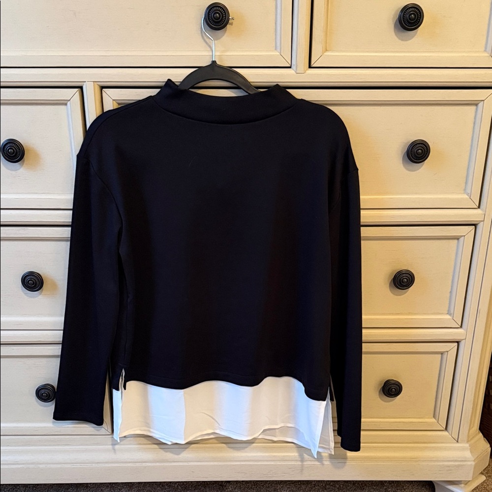 Black Layered-Look Top with White Hem